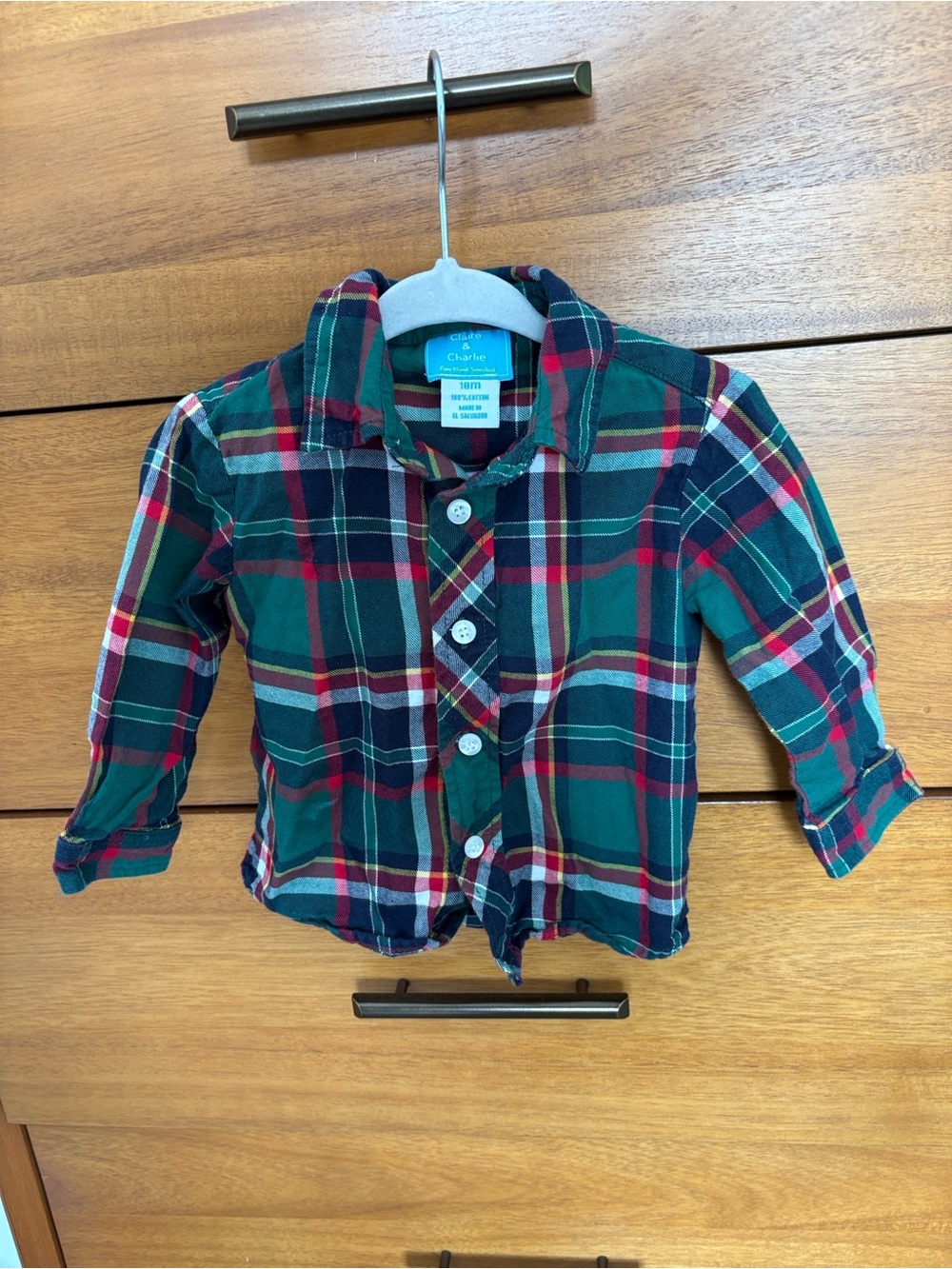 Claire & Charlie Green Plaid Cotton Shirt with Red and Navy Stripes size 18 mo